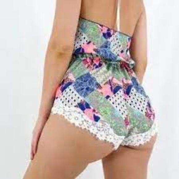 Victoria's Secret Women's Medium Bali Patchwork Lace Romper Y2K Mixed Print - Picture 2 of 6